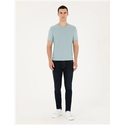 Açık Mavi Slim Fit Bisiklet Yaka Triko Tişört