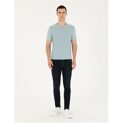 Açık Mavi Slim Fit Bisiklet Yaka Triko Tişört