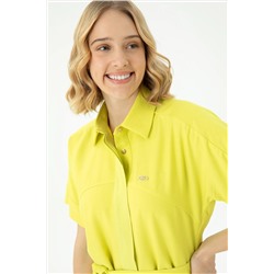 Kadın Neon Sarı Dokuma Elbise