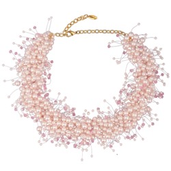 Колье Грозди (Майорка розовая 3-7мм, SW розовые; покрытие золото) 45-52см, Есть комплект