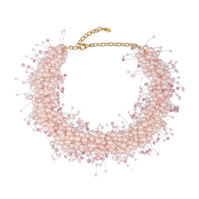 Колье Грозди (Майорка розовая 3-7мм, SW розовые; покрытие золото) 45-52см, Есть комплект