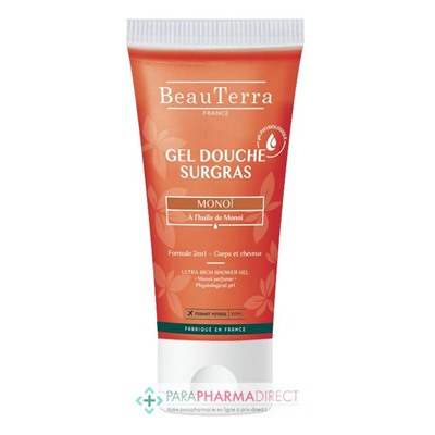 BeauTerra Gel Douche Surgras - Monoï 100 mL - Format Voyage