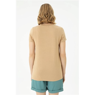 Kadın Camel Basic Tişört