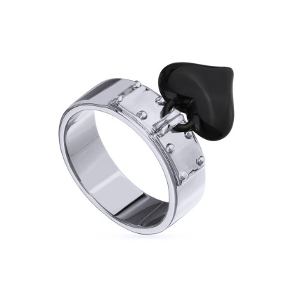 Кольцо Сердцебиение (1, 2см, эмаль черная; покрытие родий), Есть комплект