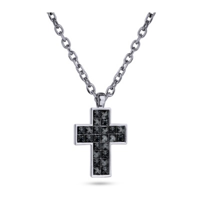 Кулон Квадро (кристаллы SW темно-серые; покрытие родий) 50см, Есть комплект