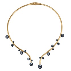 Колье Просекко (Майорка 4-10мм темно-серая; покрытие золото), Есть комплект