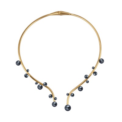 Колье Просекко (Майорка 4-10мм темно-серая; покрытие золото), Есть комплект