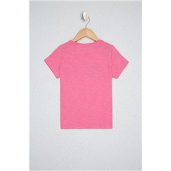 Kız Çocuk Pembe Bisiklet Yaka Tişört