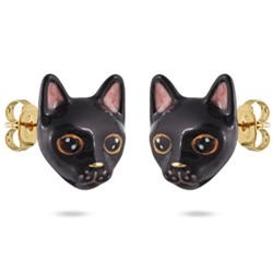 Серьги Кошка (эмаль черная, розовая; покрытие золото), Есть комплект