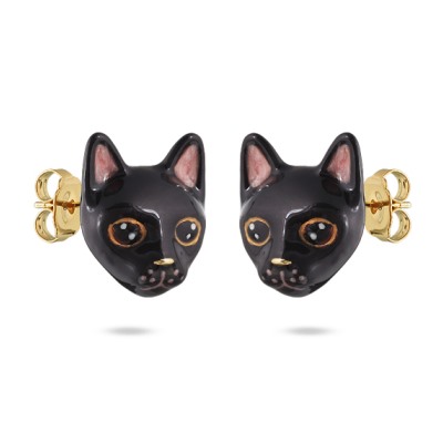 Серьги Кошка (эмаль черная, розовая; покрытие золото), Есть комплект