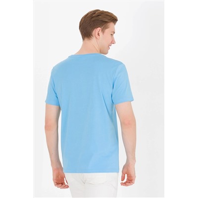 Erkek Turkuaz Basic Bisiklet Yaka Tişört