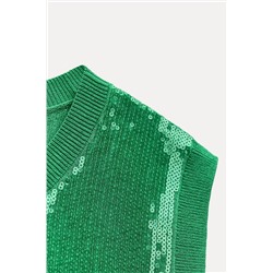 SLEEVELESS SEQUINNED KNIT TOP
