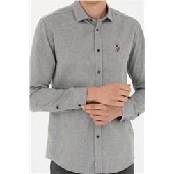 Erkek Saks Uzun Kollu Gömlek