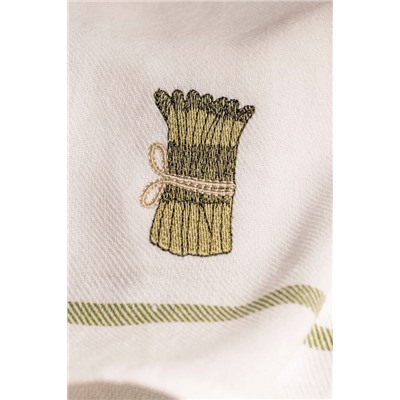 Asperge 2'li Nakışlı Kurulama Bezi - Beyaz/Yeşil