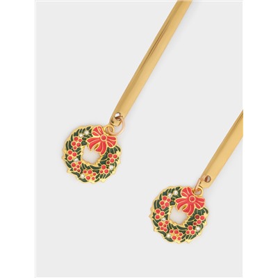 Ложка десертная, 15 см, 2 шт, сталь, золотистая, Венок, New year