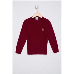 Erkek Çocuk Bordo V - Yaka Triko Kazak