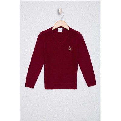 Erkek Çocuk Bordo V - Yaka Triko Kazak