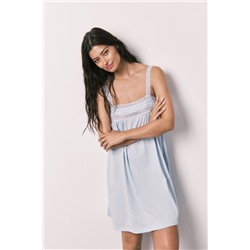 Camisón corto algodón encaje azul