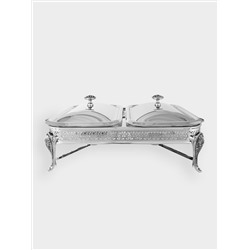 Блюдо с подогревом, 47х19 см, 2 секции, стекло Т/сталь, Brittany