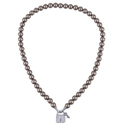 Колье (Майорка темно-серая 8мм, белый фианит; покрытие родий) 45см, Есть комплект