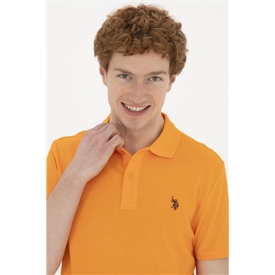 Erkek Slim Fit Polo Yaka Turuncu Basic Tişört