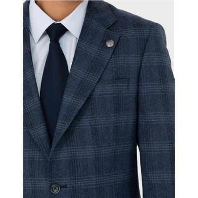 %100 Yün Ekose Lacivert Ekstra Slim Fit Takım Elbise