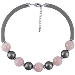 Колье Терра (Майорка 18мм темно-серая, кварц, каучук; покрытие родий) 45-50см, Есть комплект