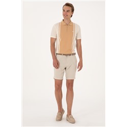 Erkek Regular Fit Ekru Polo Yaka Fermuarlı Tişört