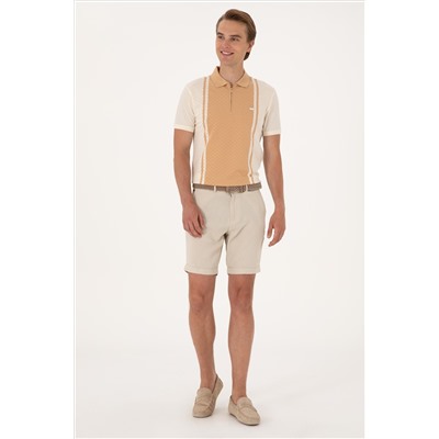 Erkek Regular Fit Ekru Polo Yaka Fermuarlı Tişört