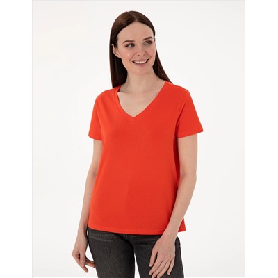 Kırmızı Regular Fit V Yaka Basic Tişört