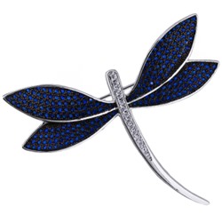 Брошь Стрекоза (фианит синий; покрытие родий), Есть комплект