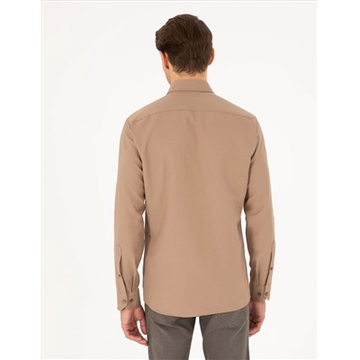 Açık Kahverengi Slim Fit Uzun Kollu Gömlek