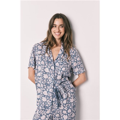 Pijama camisero viscosa estampado flores