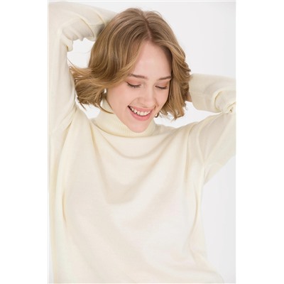 Kadın Krem Balıkçı Yaka Kazak