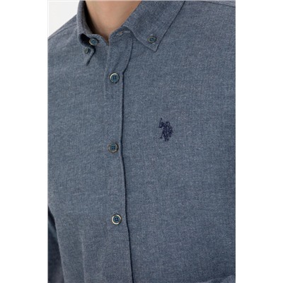 Erkek İndigo Uzun Kollu Basic Gömlek