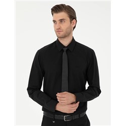 Siyah Slim Fit Uzun Kollu Basic Gömlek