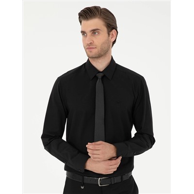Siyah Slim Fit Uzun Kollu Basic Gömlek
