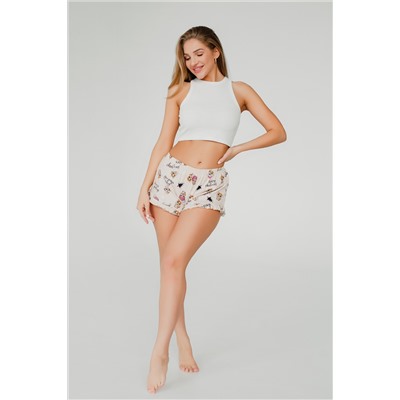 Шорты женские домашние с рюшей котята кремовый