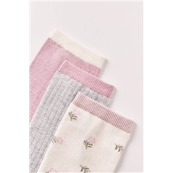 Pack 3 calcetines largos estampado florarl rosa