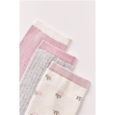 Pack 3 calcetines largos estampado florarl rosa