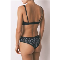 Braga brasileña ancha negra estampado flores