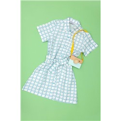 Kız Çocuk Su Yeşili Kısa Kol Dokuma Elbise