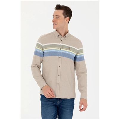 Erkek Açık Haki Uzun Kollu Gömlek