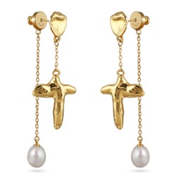 Серьги Коралл (жемчуг белый 8мм; покрытие золото), Есть комплект