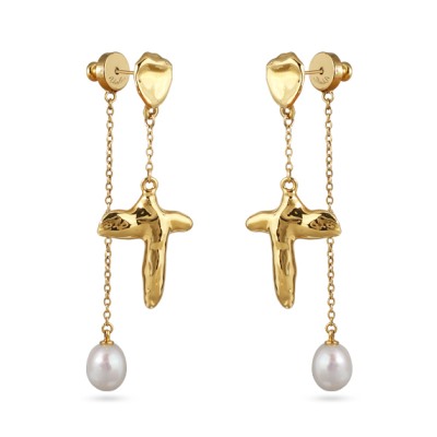 Серьги Коралл (жемчуг белый 8мм; покрытие золото), Есть комплект