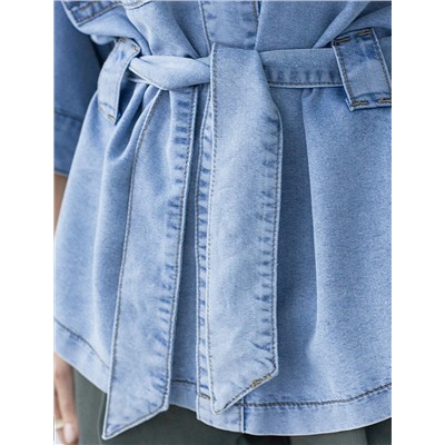 Удлиненная блузка с поясом и карманами из джинсового лиоцелла