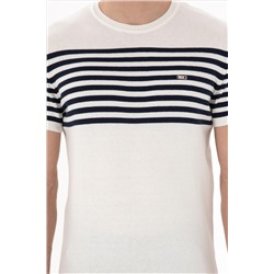 Erkek Slim Fit Bisiklet Yaka Beyaz Triko Tişört