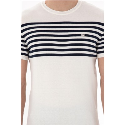 Erkek Slim Fit Bisiklet Yaka Beyaz Triko Tişört