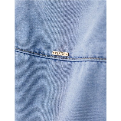 Удлиненная блузка с поясом и карманами из джинсового лиоцелла