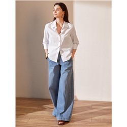 Блузка свободного силуэта с рукавом 3/4 из эластичного хлопка